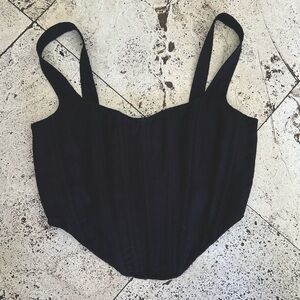Black bardot linen corset crop top